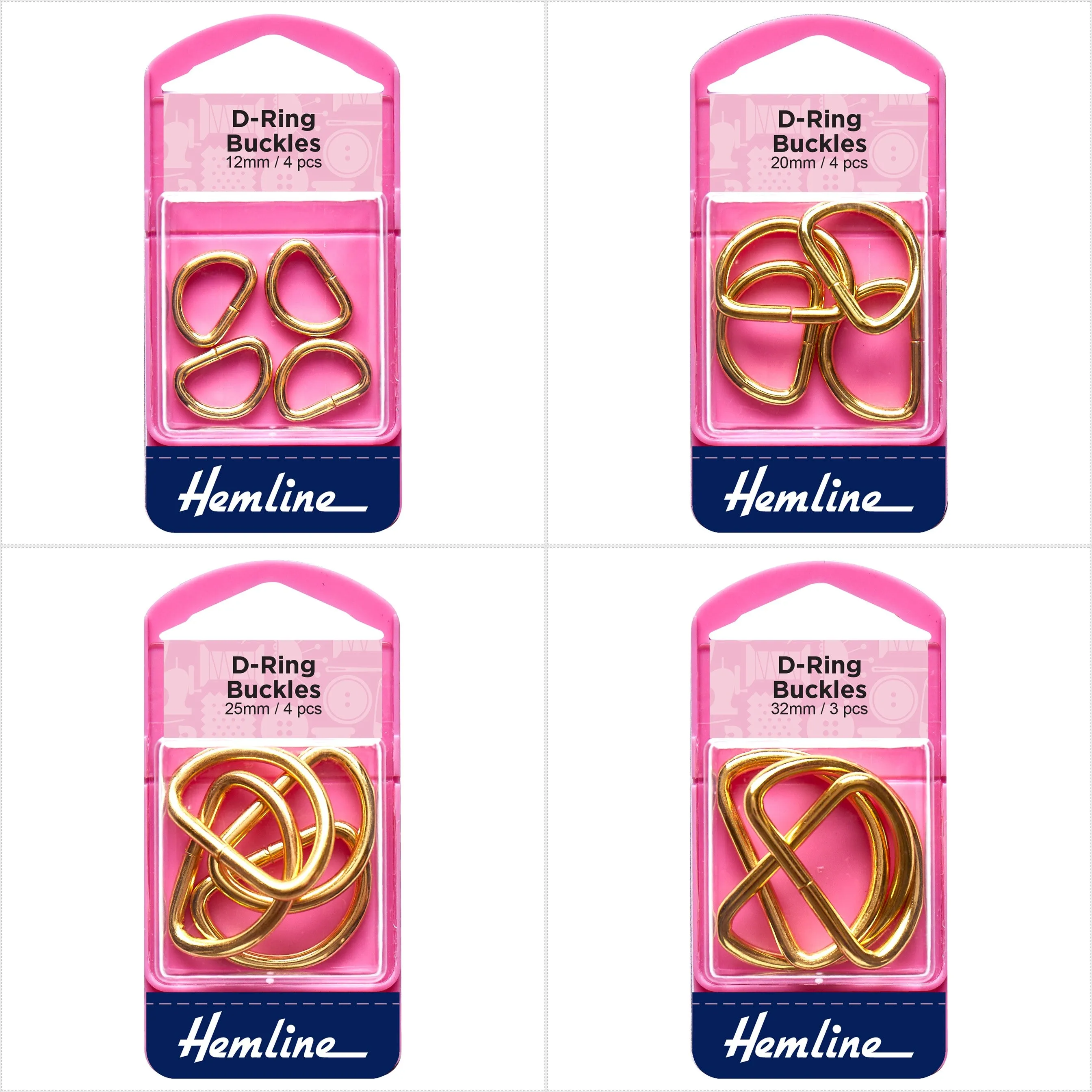 Hemline D Shaped Gold Rings Assortment Macramé Bag Making Crafts - Select Size