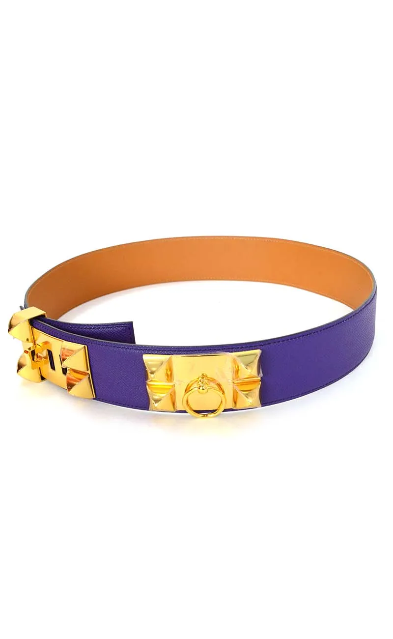 Hermes Iris Purple Leather Collier De Chien CDC Belt sz 85