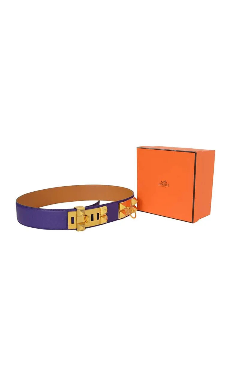 Hermes Iris Purple Leather Collier De Chien CDC Belt sz 85