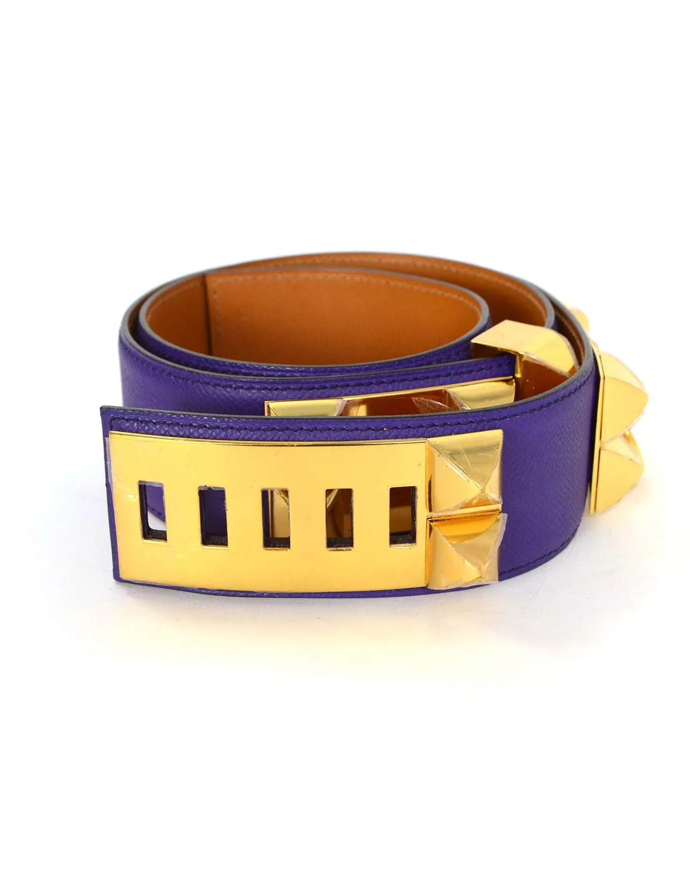 Hermes Iris Purple Leather Collier De Chien CDC Belt sz 85