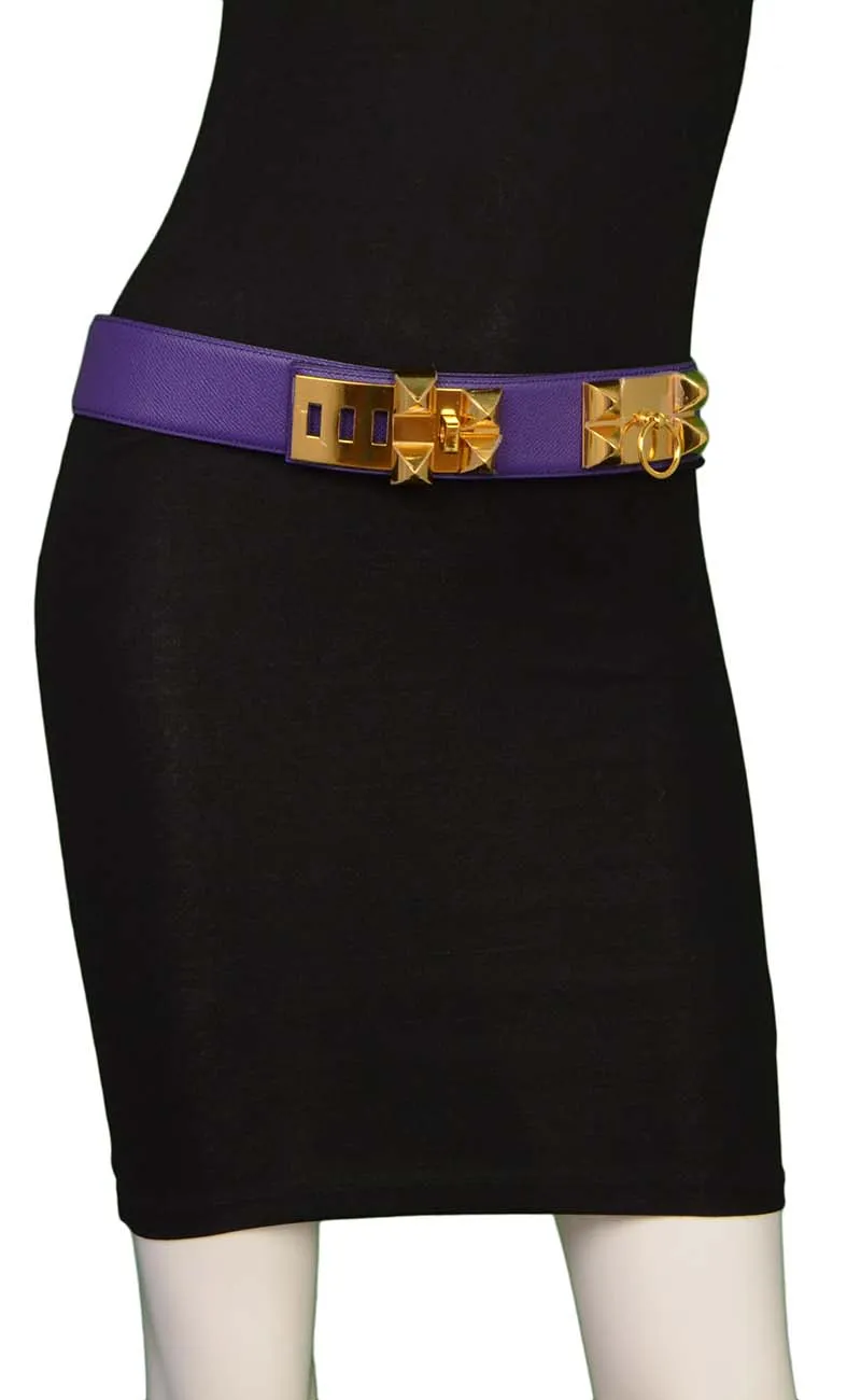 Hermes Iris Purple Leather Collier De Chien CDC Belt sz 85