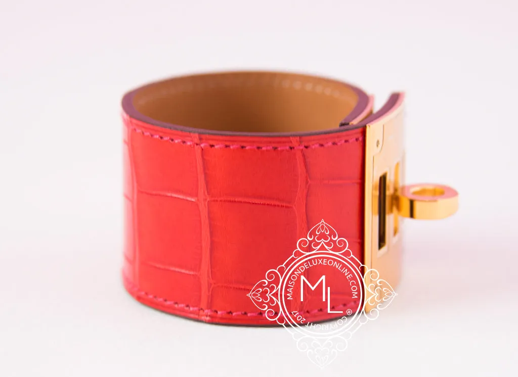 Hermes Red Matte Alligator Crocodile Kelly Dog CDC Bracelet S