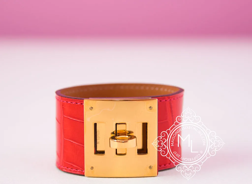 Hermes Red Matte Alligator Crocodile Kelly Dog CDC Bracelet S