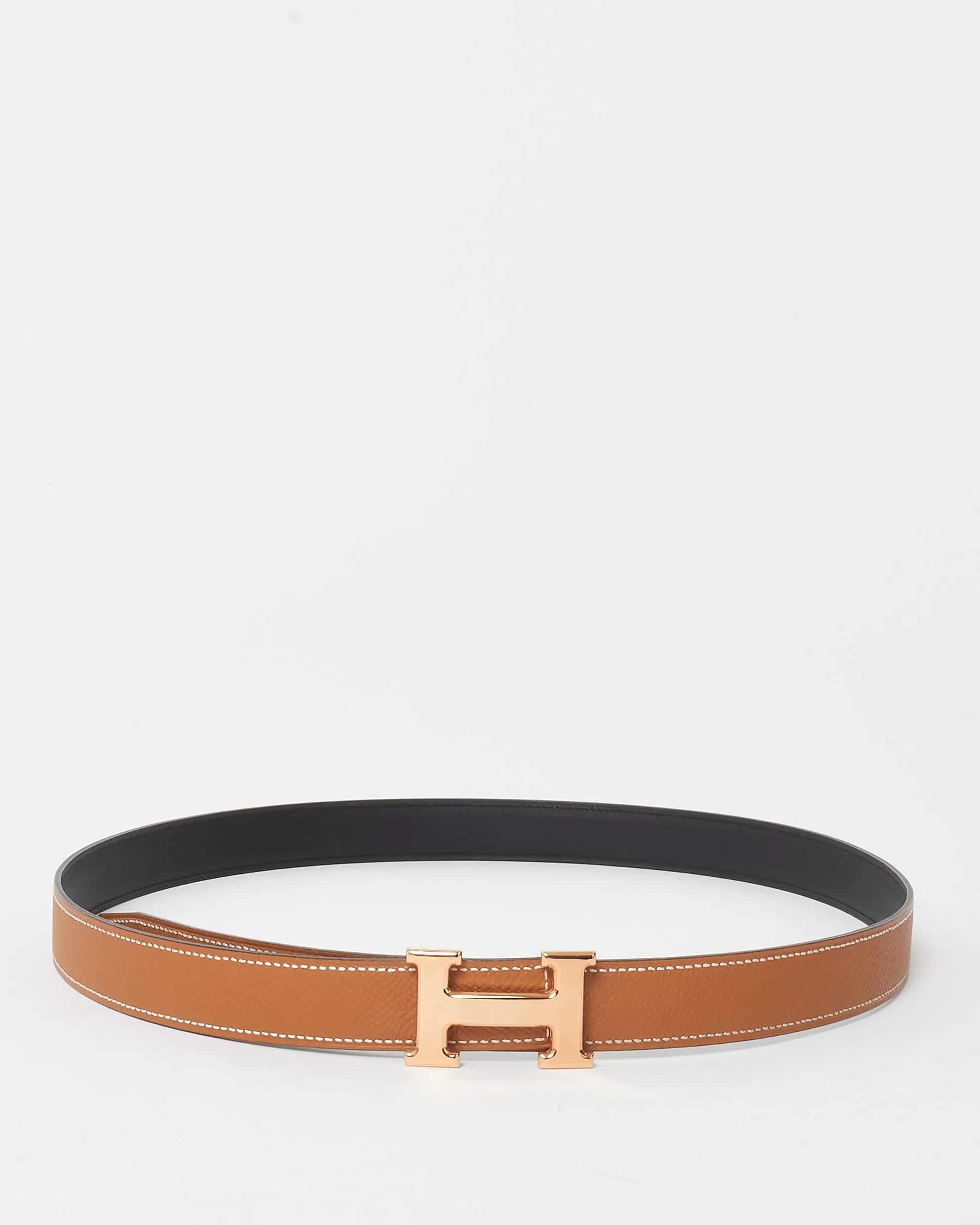 Hermès Black/Gold (Tan) Swift & Epsom Leather Reversible 24MM H Belt RGH - 95