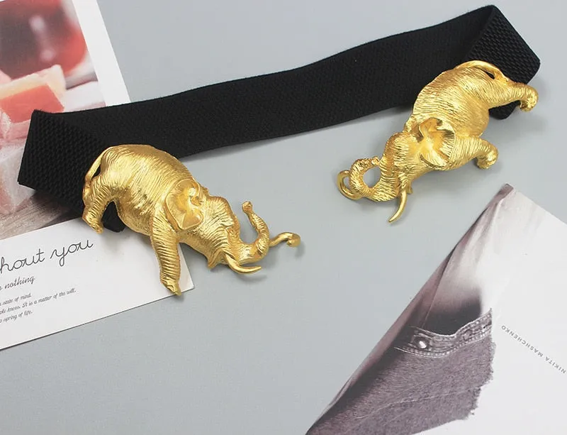 High Quality Original Design Gold Elephant Leather , Elastic Belt