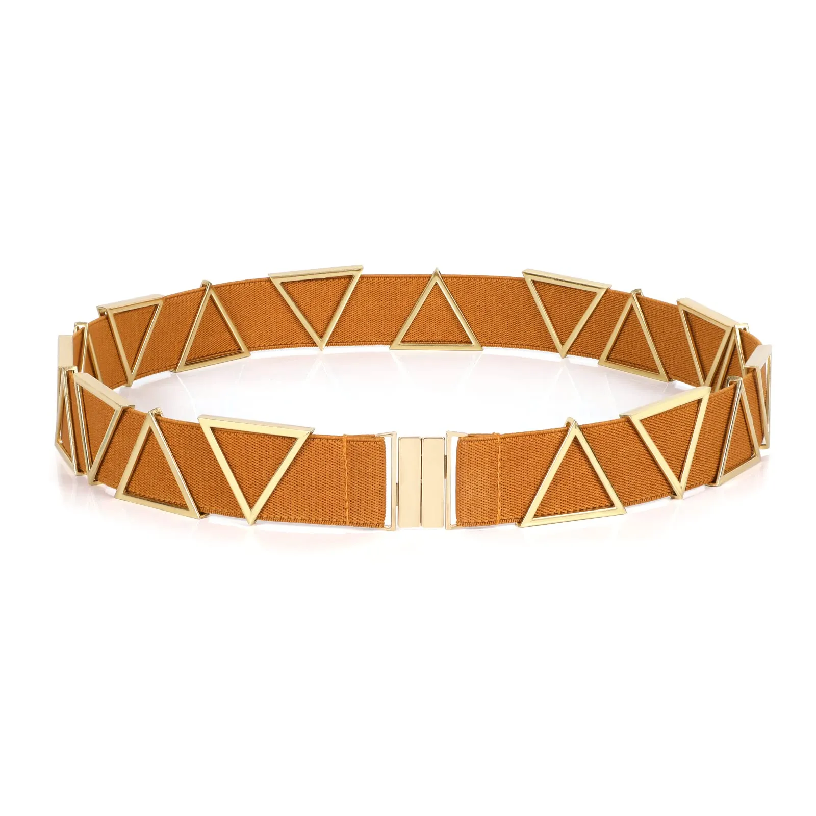 High Waist Elastic Belt ,Women Stretch Belt Flat Gold Buckle with Triangle Metal
