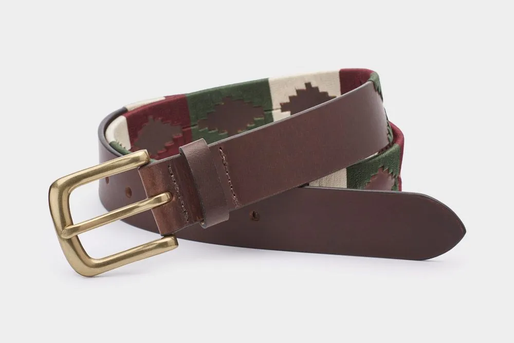 Ibex England 35mm Burgundy/Green Polo Belt - M