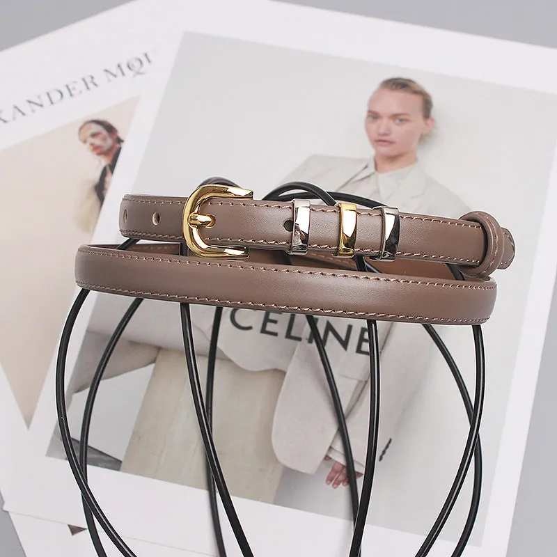 INSTOCK- pin buckle two-layer cowhide decorative thin belt for
