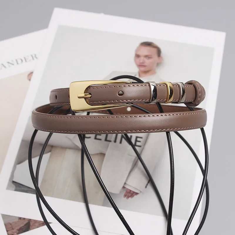 INSTOCK- pin buckle two-layer cowhide decorative thin belt for