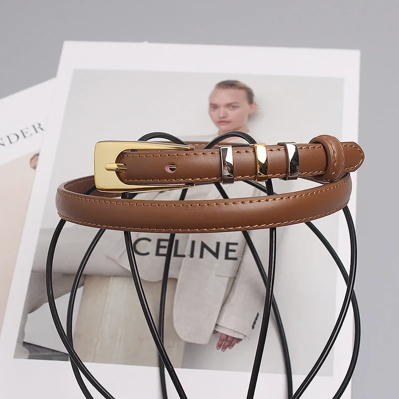 INSTOCK- pin buckle two-layer cowhide decorative thin belt for