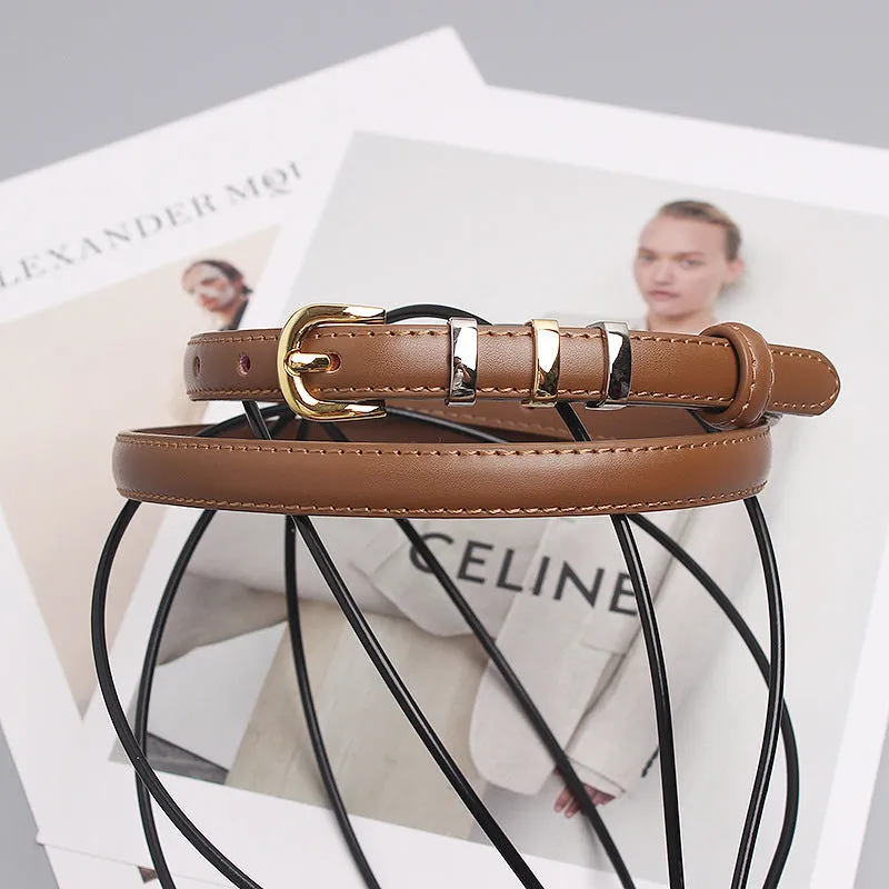 INSTOCK- pin buckle two-layer cowhide decorative thin belt for