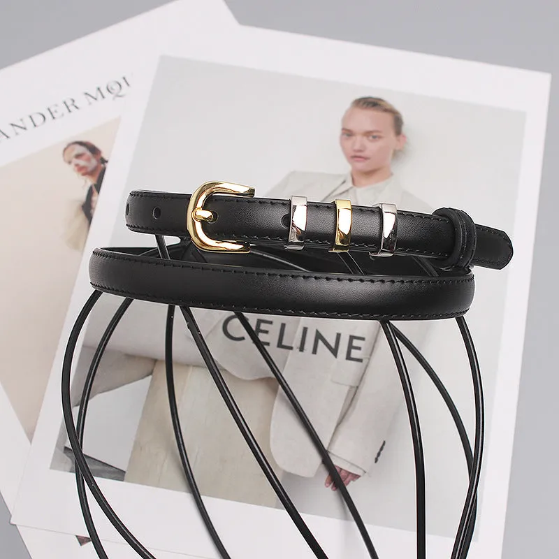 INSTOCK- pin buckle two-layer cowhide decorative thin belt for