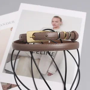 INSTOCK- pin buckle two-layer cowhide decorative thin belt for