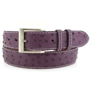 Jacob Hill Leather Ostrich 1 1/2 Leather Belts 31 inches Purple Haze w/ White Stitch