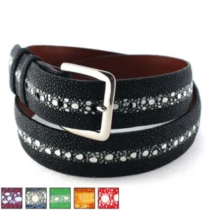 Jacob Hill Leather Rowstone Stingray 1 1/2 Leather Belts 31 inches Nightswatch w/ Ghost White Rows