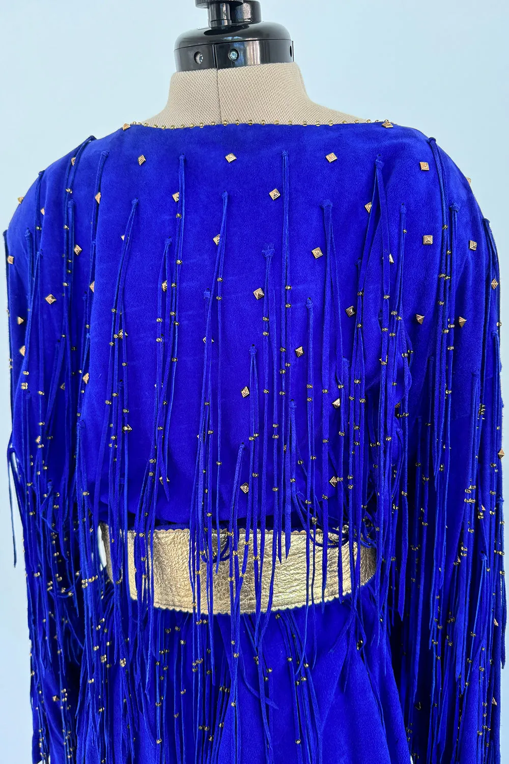 Jan Faulkner 1980s Blue Suede Mini Dress & Belt