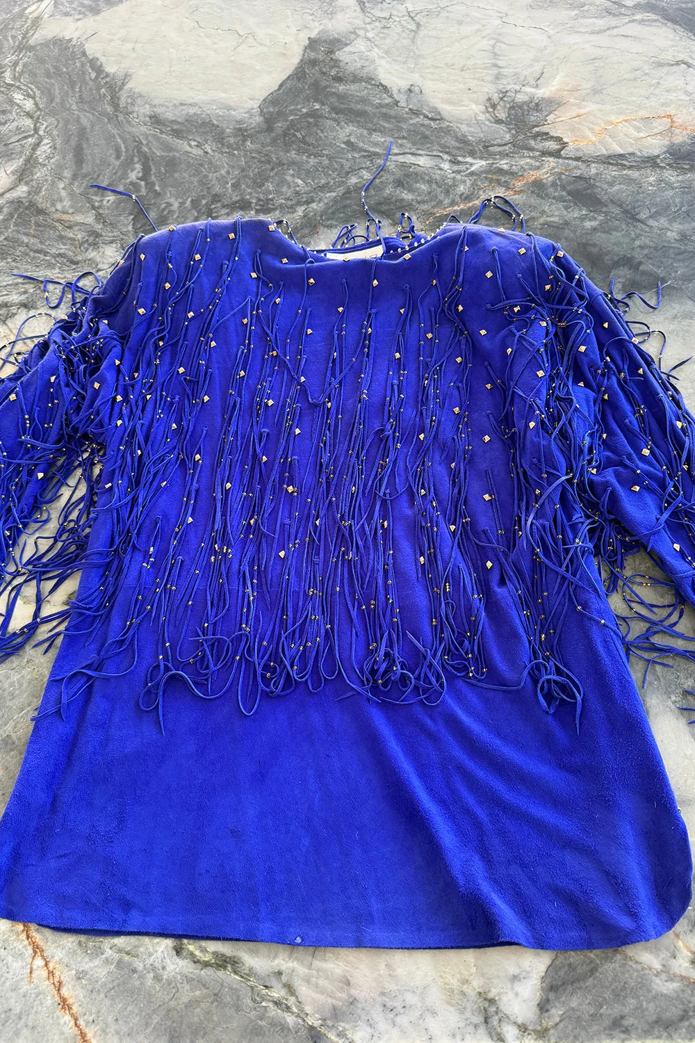 Jan Faulkner 1980s Blue Suede Mini Dress & Belt