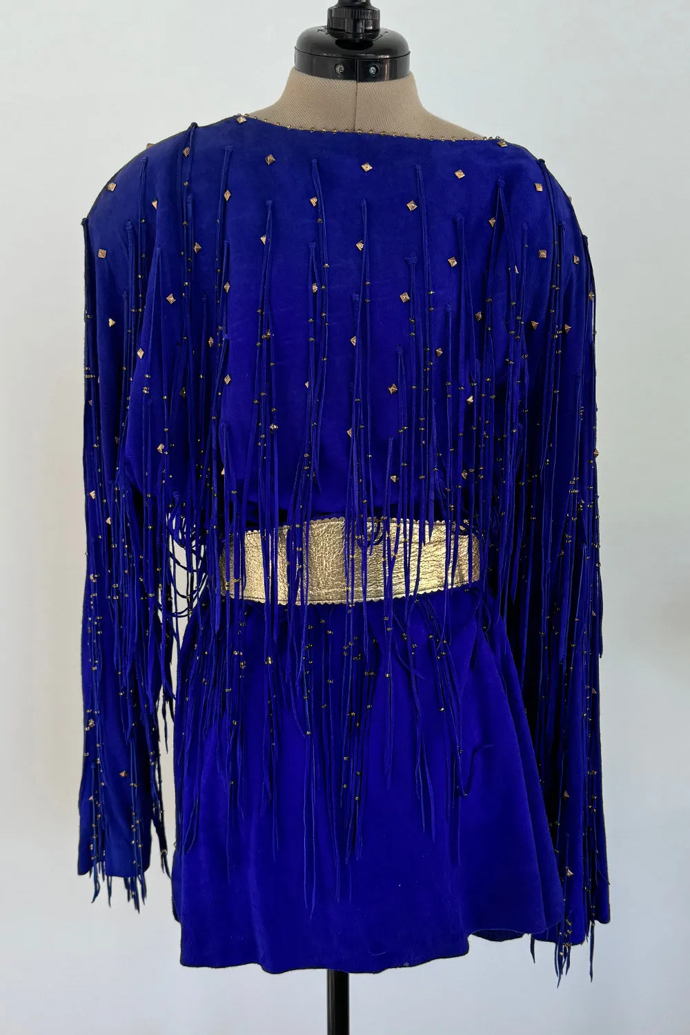 Jan Faulkner 1980s Blue Suede Mini Dress & Belt