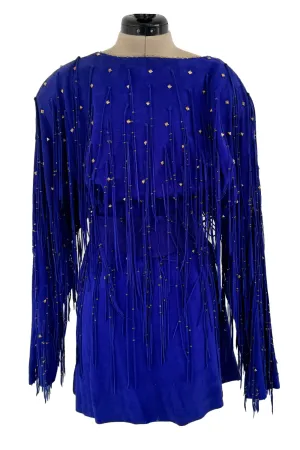 Jan Faulkner 1980s Blue Suede Mini Dress & Belt