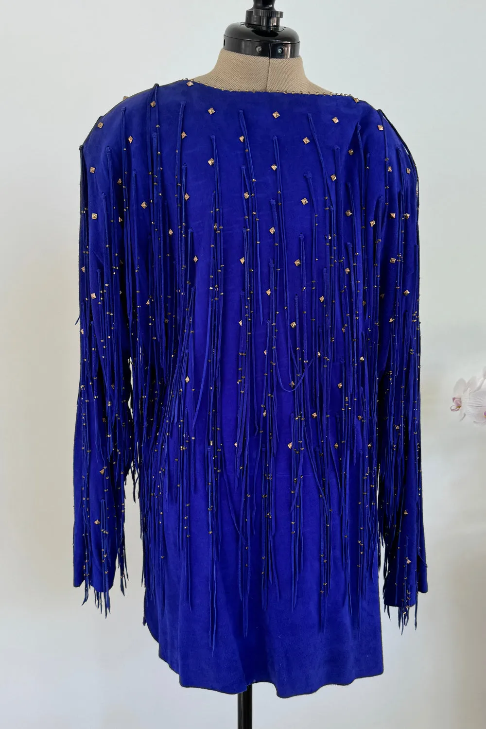 Jan Faulkner 1980s Blue Suede Mini Dress & Belt