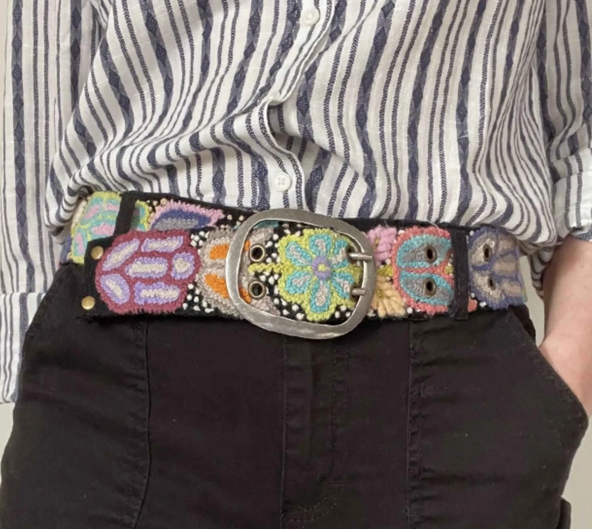 Jenny Krauss Folklorica Floral Embroidered Wool Belt Black