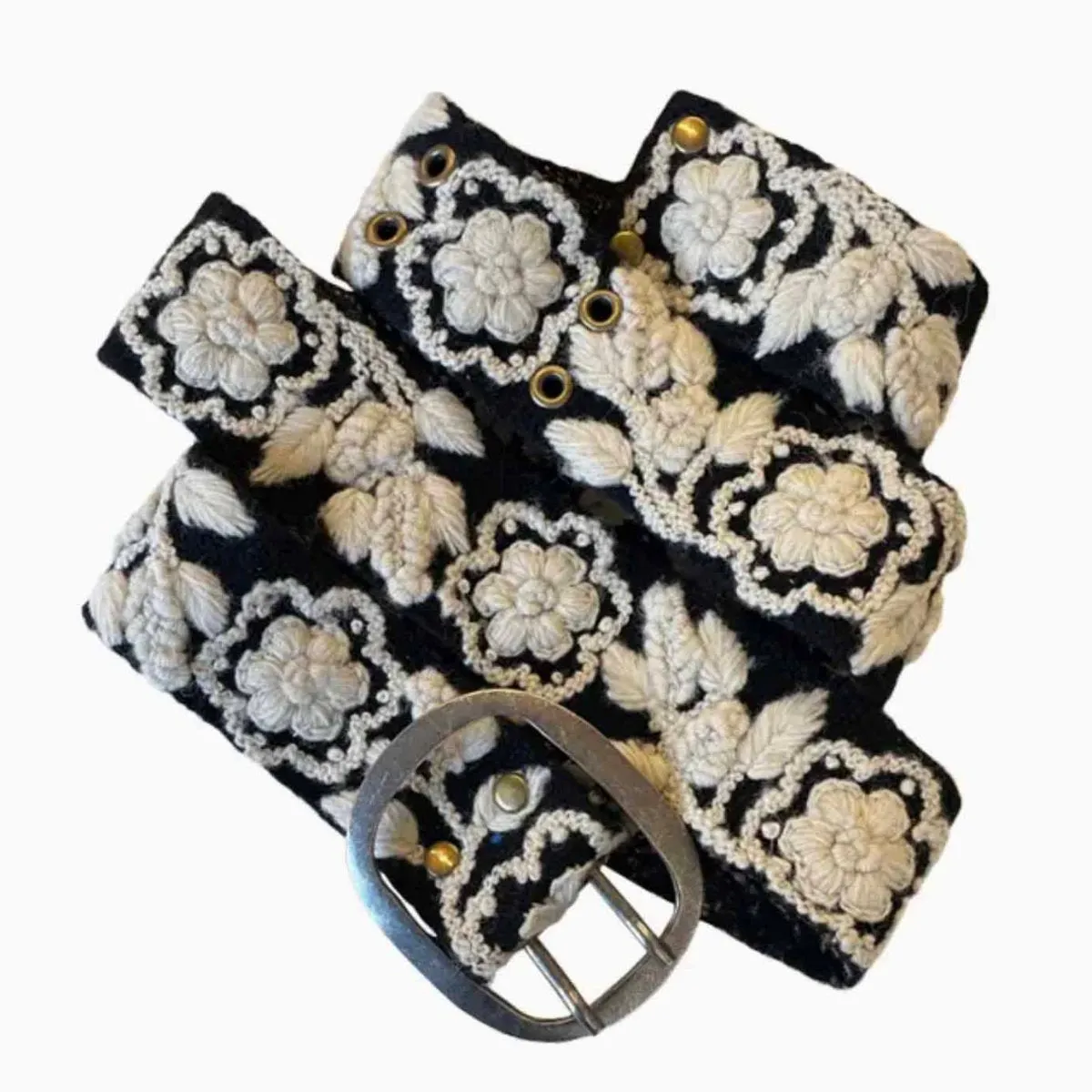 Jenny Krauss Two-Tone Embroidered Wool Belt Black/Cream