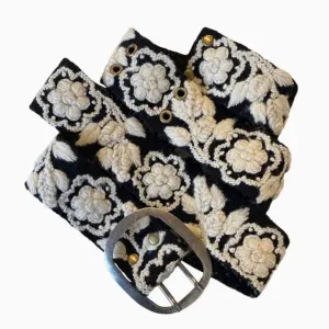 Jenny Krauss Two-Tone Embroidered Wool Belt Black/Cream
