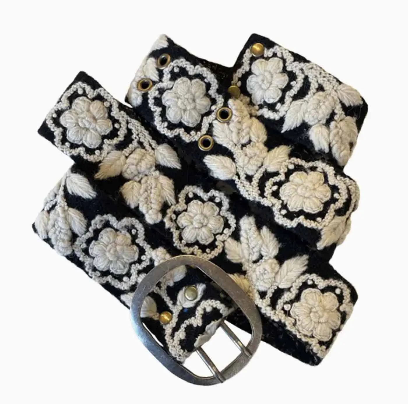 Jenny Krauss Two-Tone Embroidered Wool Belt Black/Cream