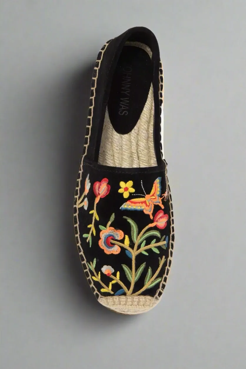 Johnny Was Black Embroidered Espadrille JWS0004
