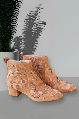 Johnny Was Rust Taline Embroidered Heeled Boots Boho Chic JWS6821