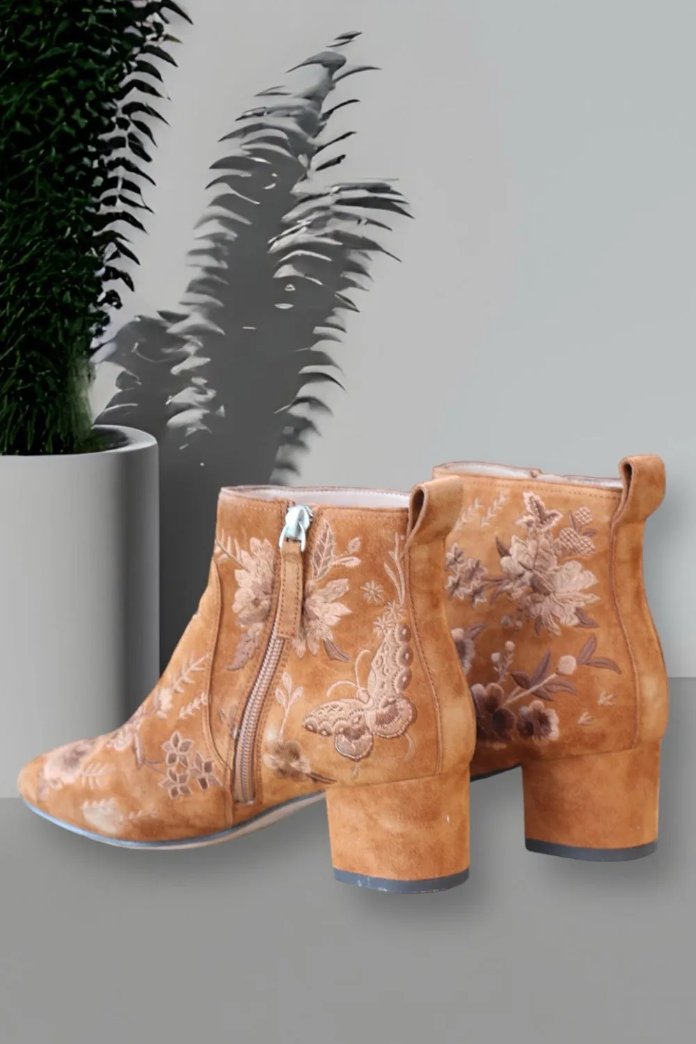 Johnny Was Rust Taline Embroidered Heeled Boots Boho Chic JWS6821