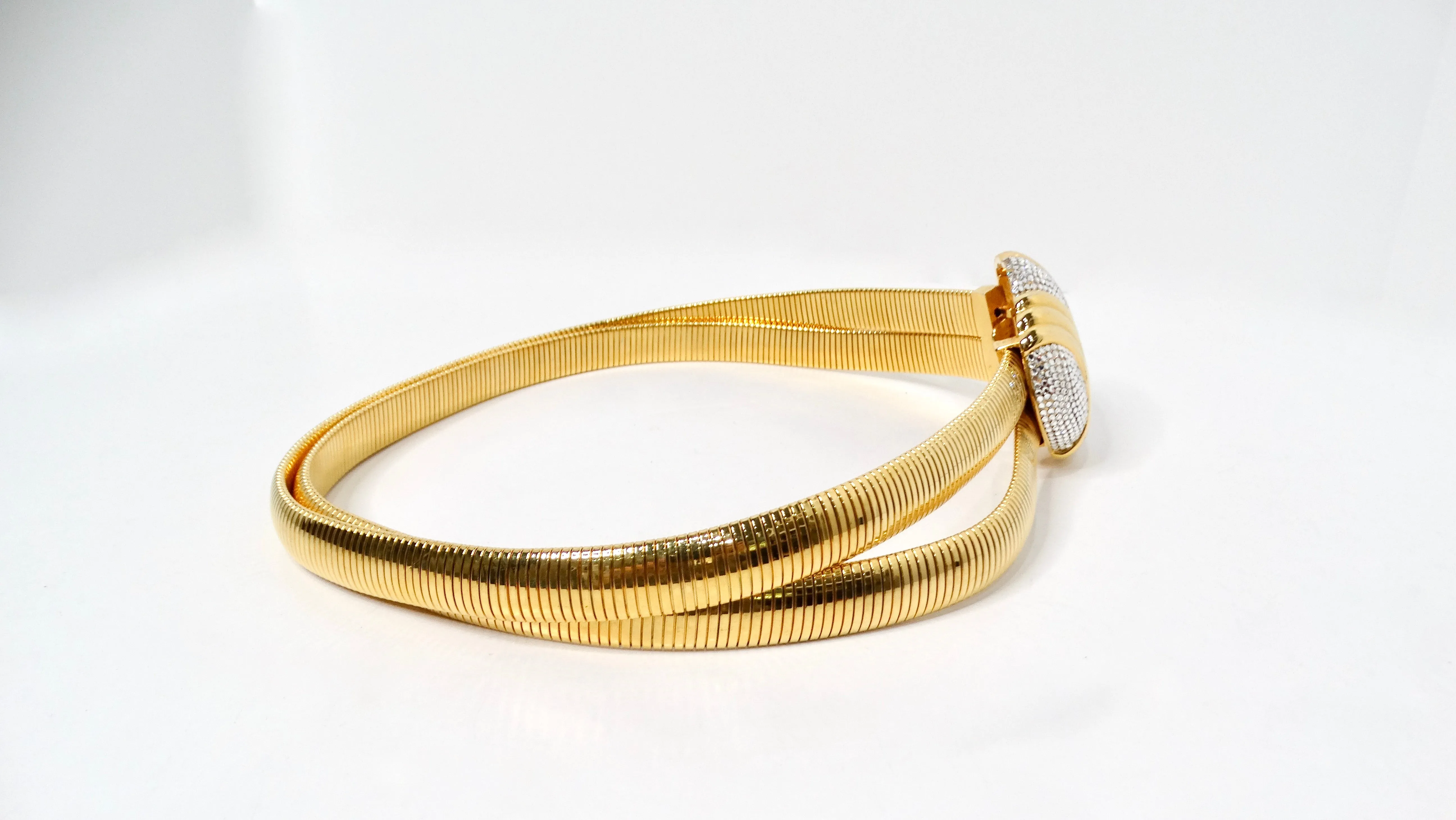 Judith Leiber 1980s Gold-Tone Stretch Double Belt With Rhinestone Buckle