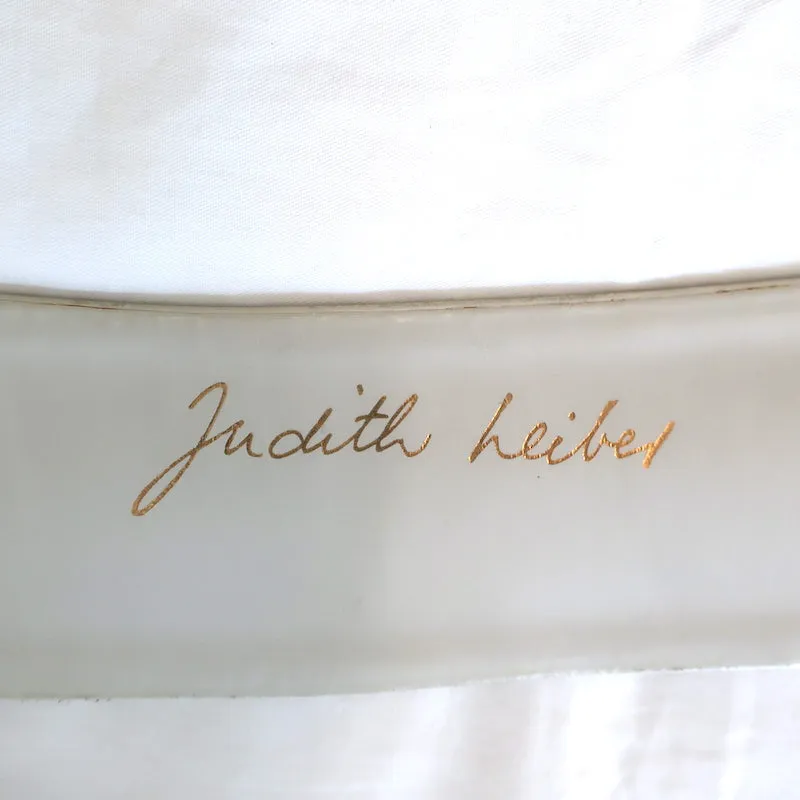 Judith Leiber Gold Man Buckle Wide Belt Cream Leather One Size