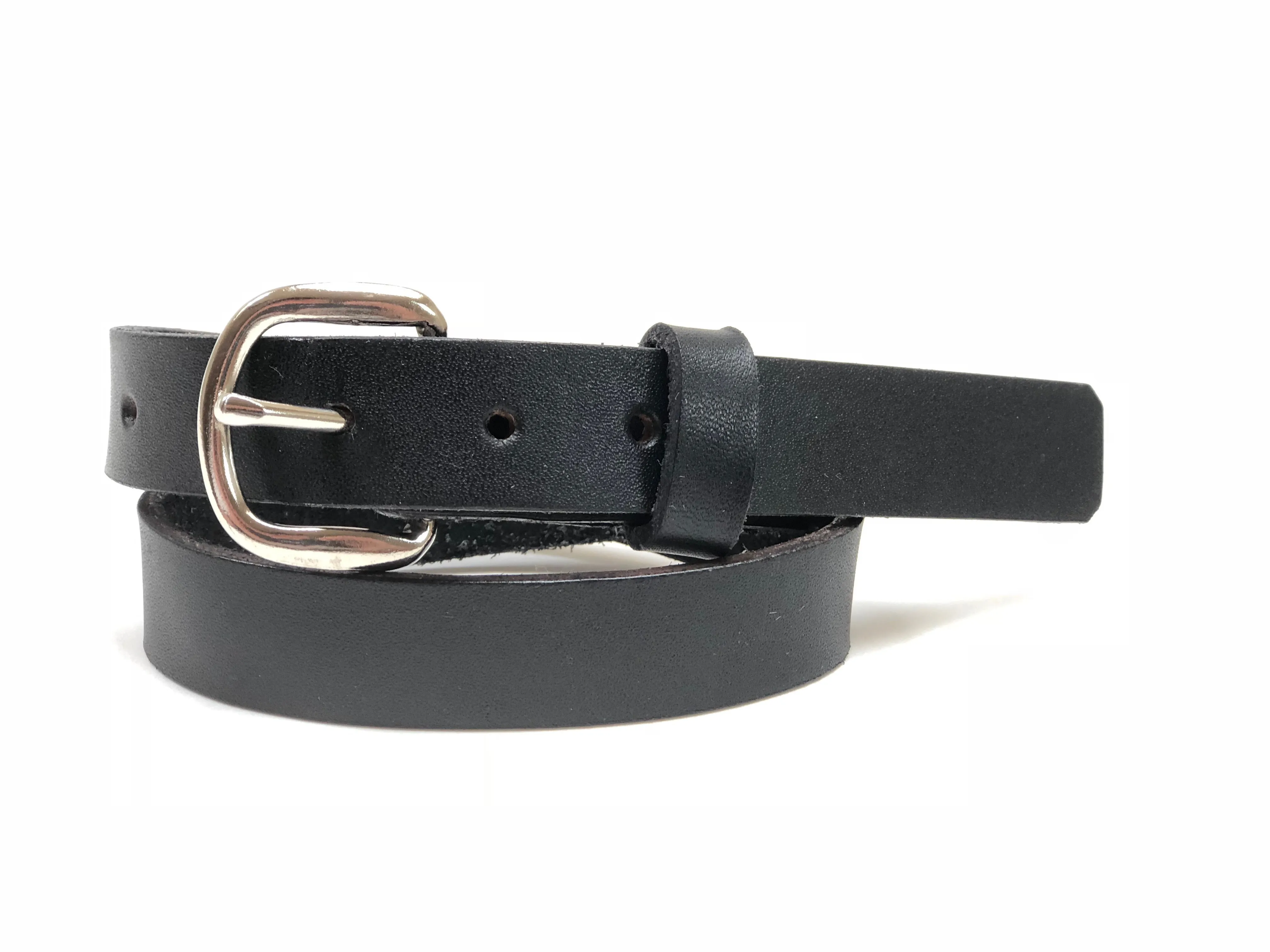 Kids Black Leather Belt with Smooth Silver Tone Buckle 20Z1