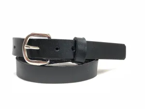 Kids Black Leather Belt with Smooth Silver Tone Buckle 20Z1