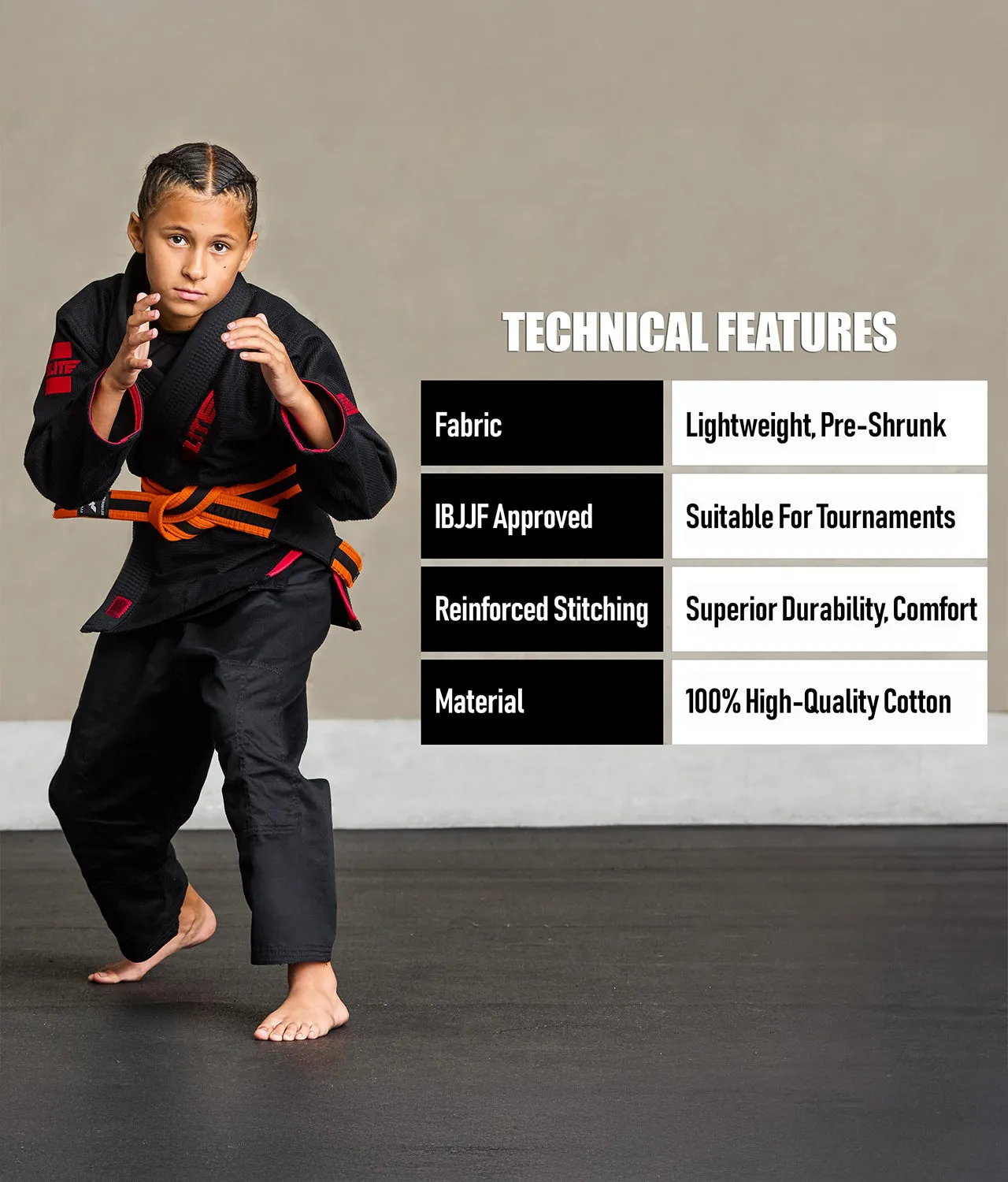 Kids' Brazilian Jiu Jitsu BJJ Orange/Black Belt