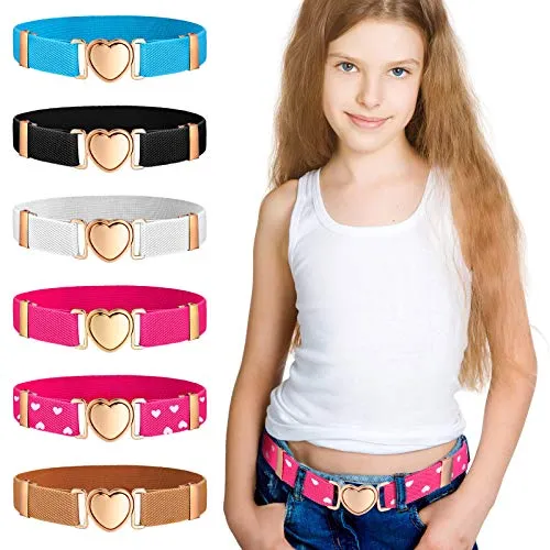 Kids Elastic Stretch Heart Belts 6 Pack
