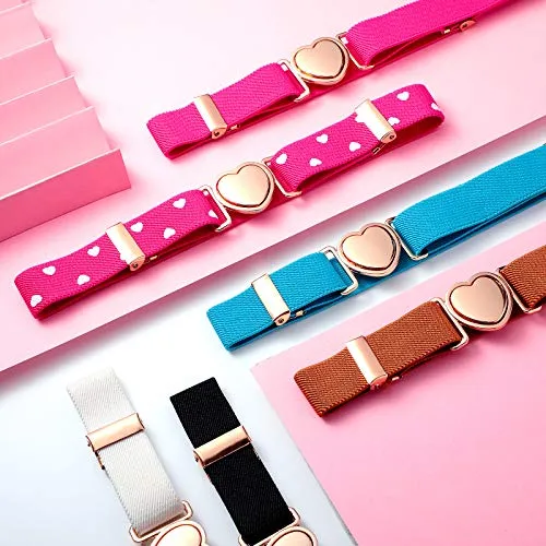 Kids Elastic Stretch Heart Belts 6 Pack