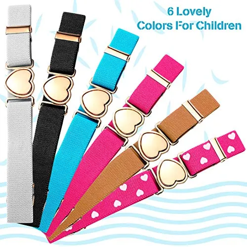 Kids Elastic Stretch Heart Belts 6 Pack