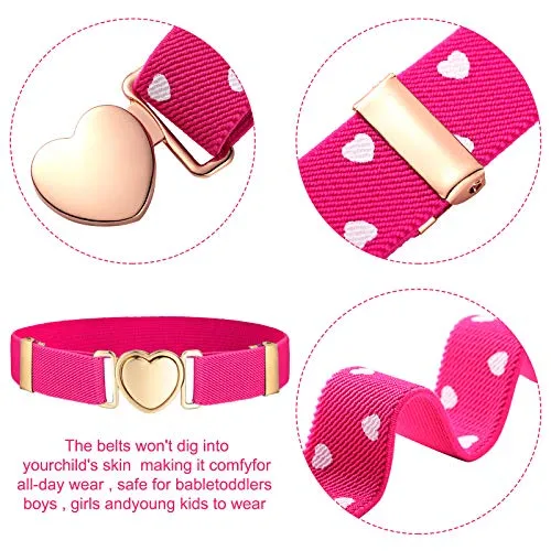 Kids Elastic Stretch Heart Belts 6 Pack