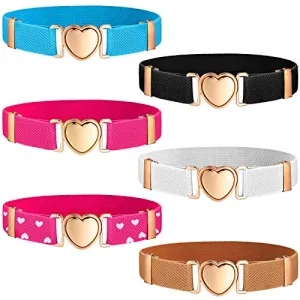 Kids Elastic Stretch Heart Belts 6 Pack