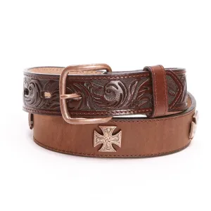 Kids Leather & Tooled Cross Concho Belt