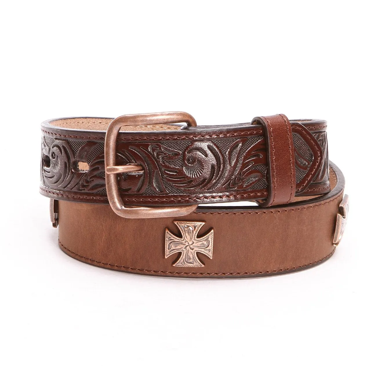 Kids Leather & Tooled Cross Concho Belt