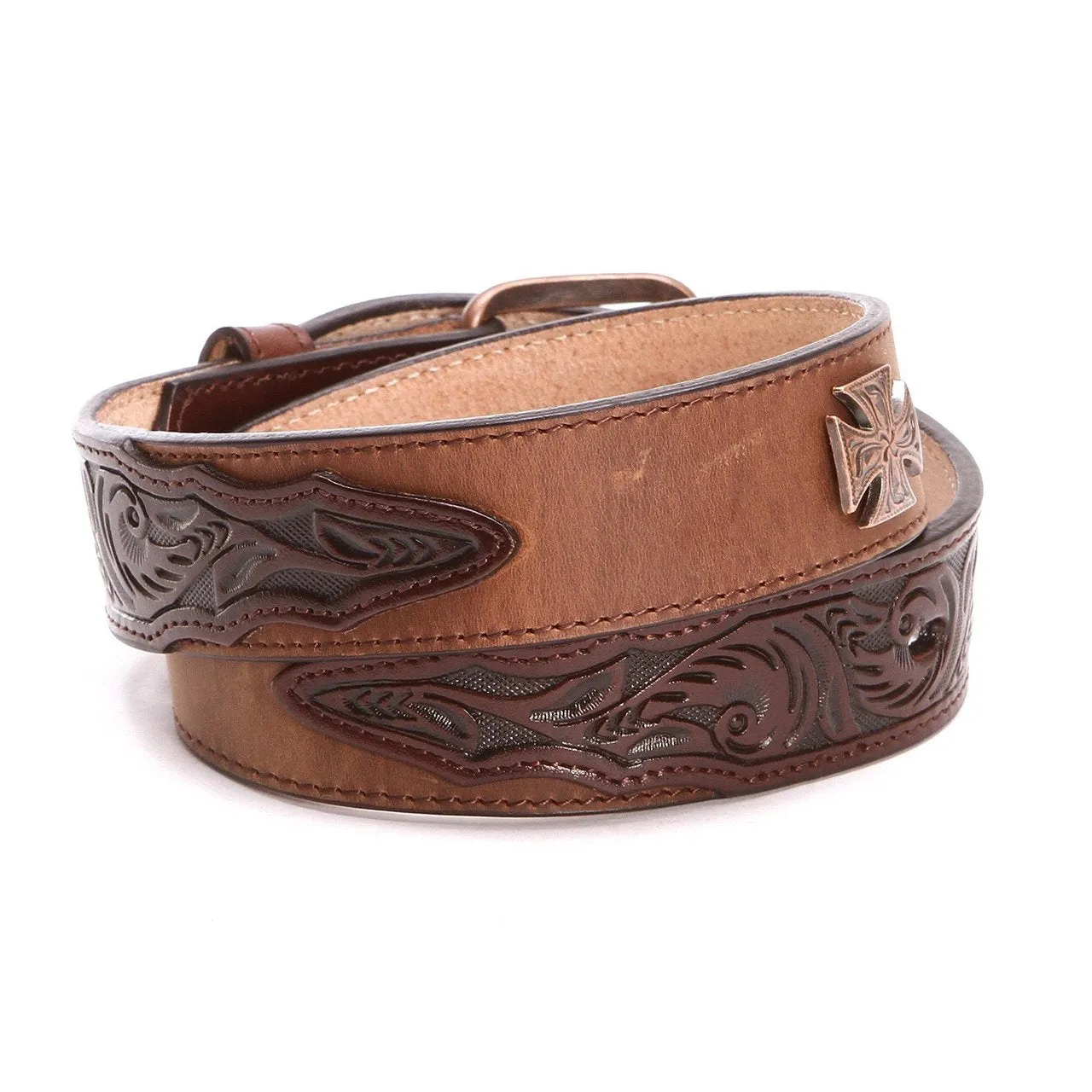 Kids Leather & Tooled Cross Concho Belt
