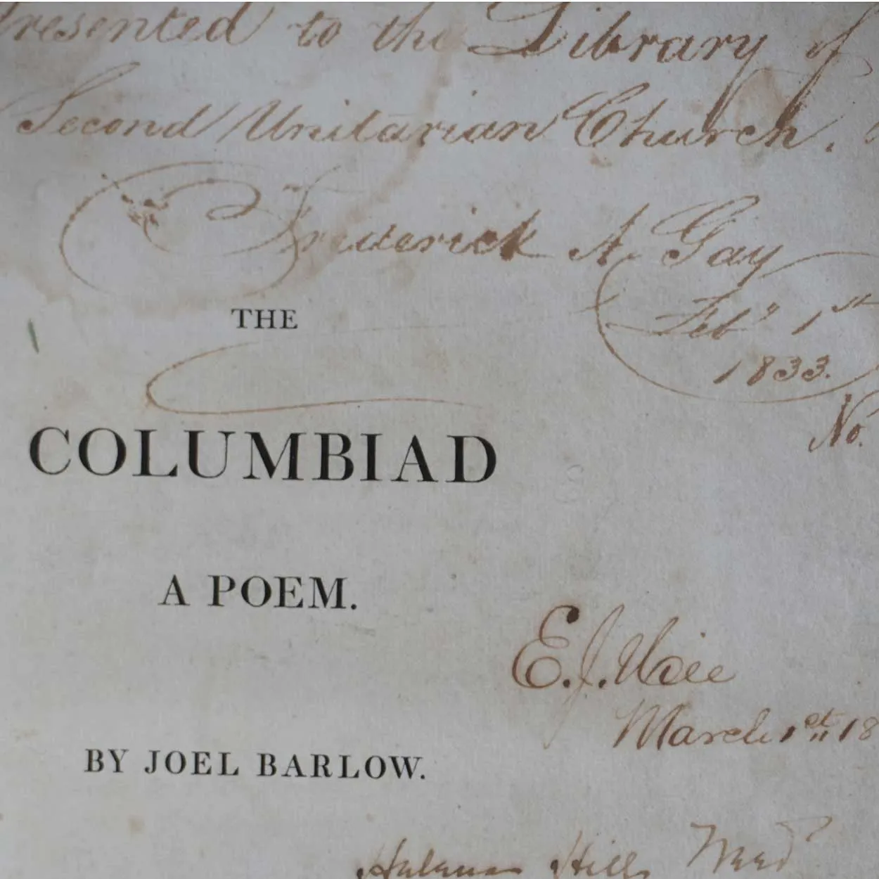 Large Leather Bound 1st Edition Book: The Columbiad, A Poem by Joel Barlow