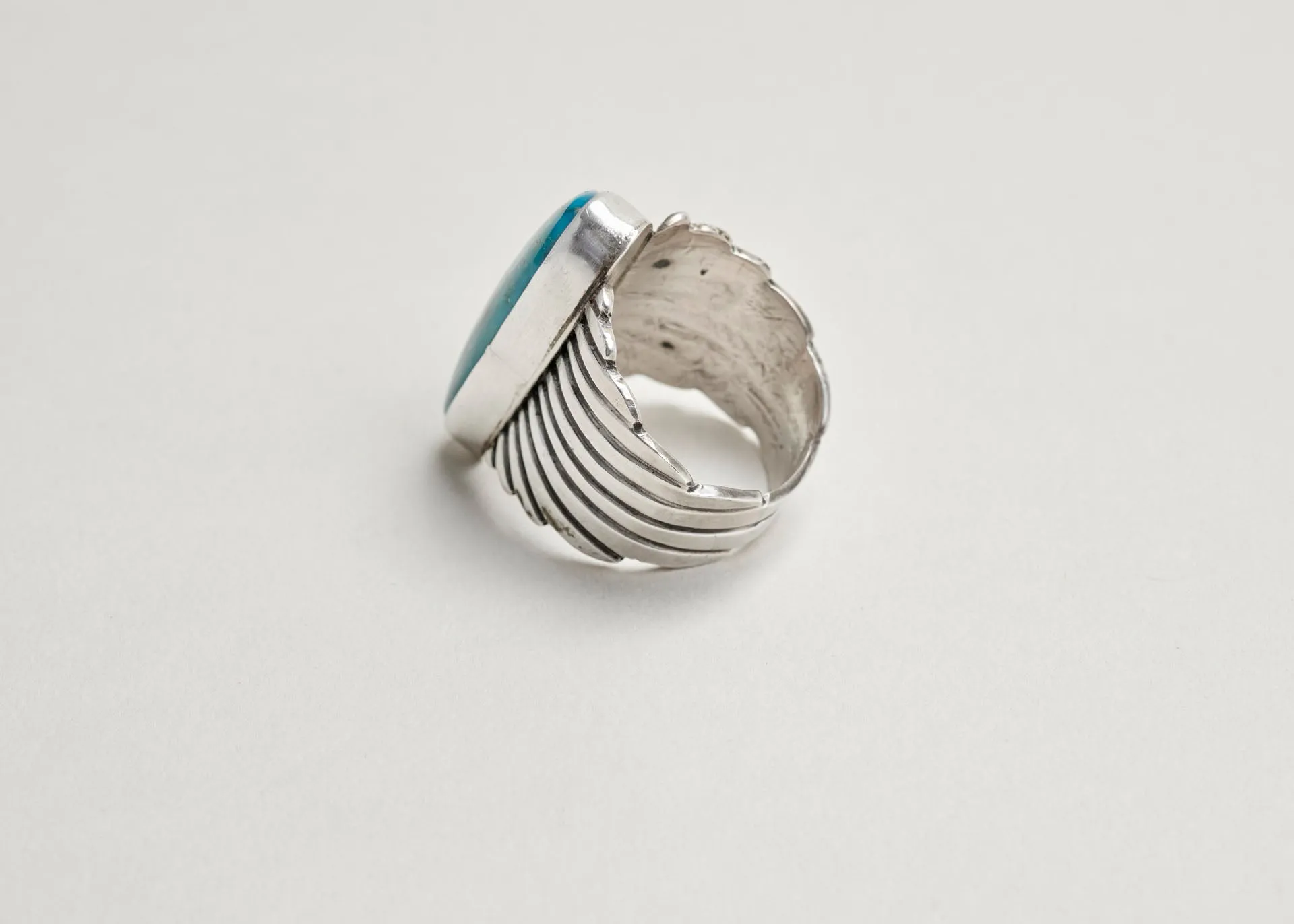 Large Sterling Concho Turquoise Ring