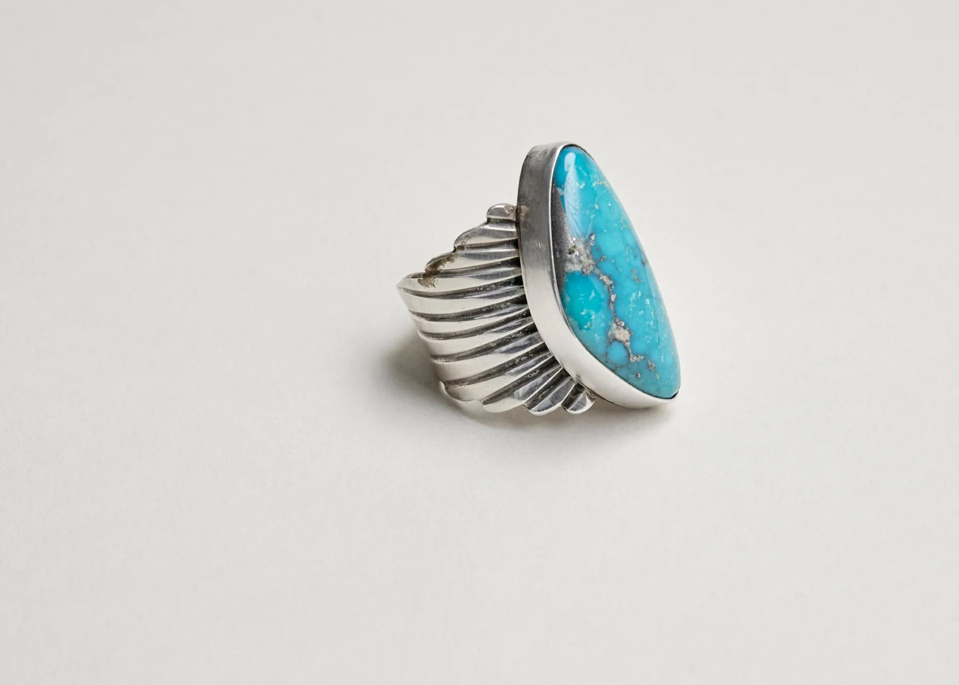 Large Sterling Concho Turquoise Ring