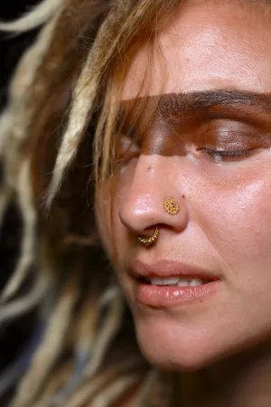 Large Tribal Nose Ring ๑⋙⋗ 20 Karat Gold ~ Spiral Back