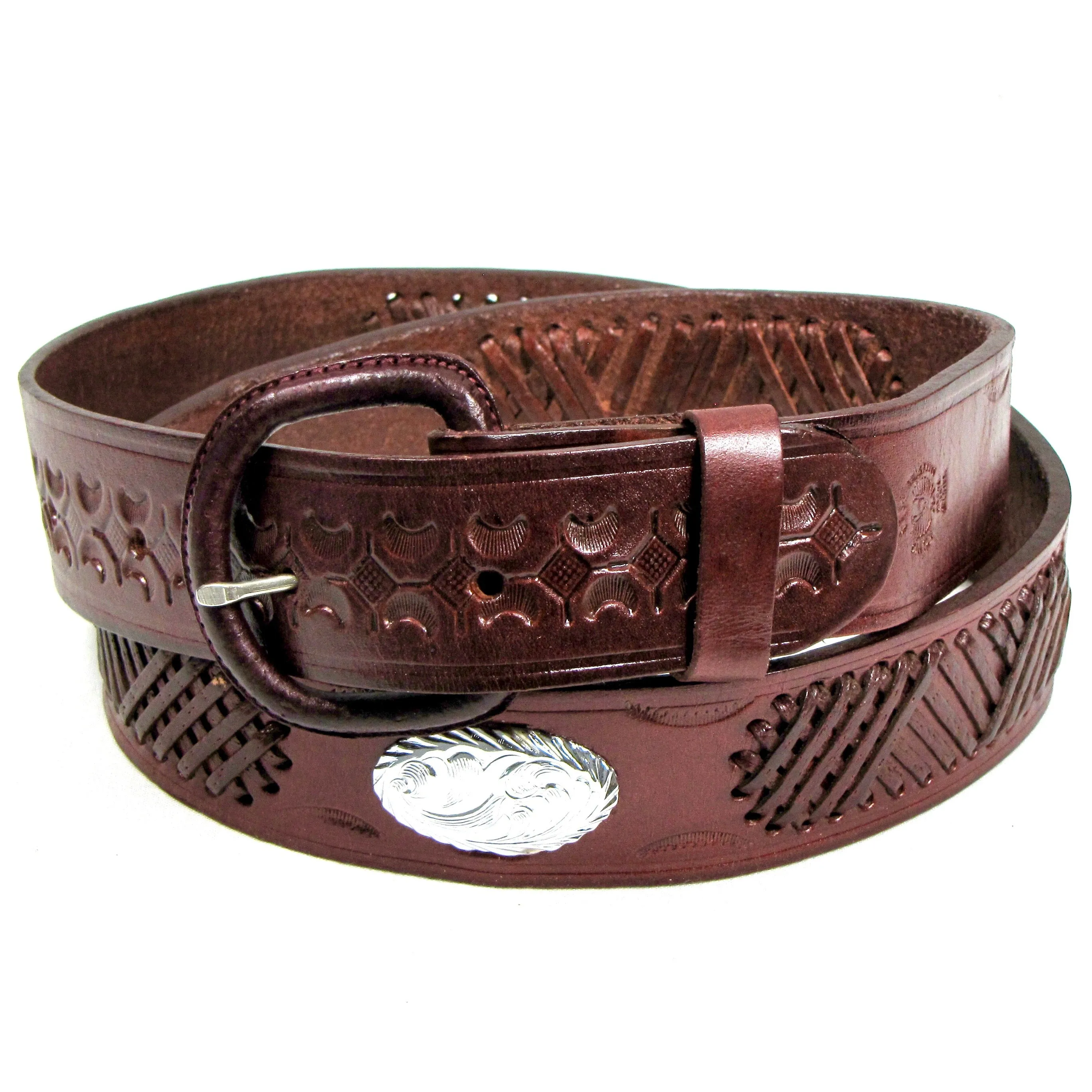 LB-6A  1 1/2" Western Belt w/ Lace & Concho-Auburn