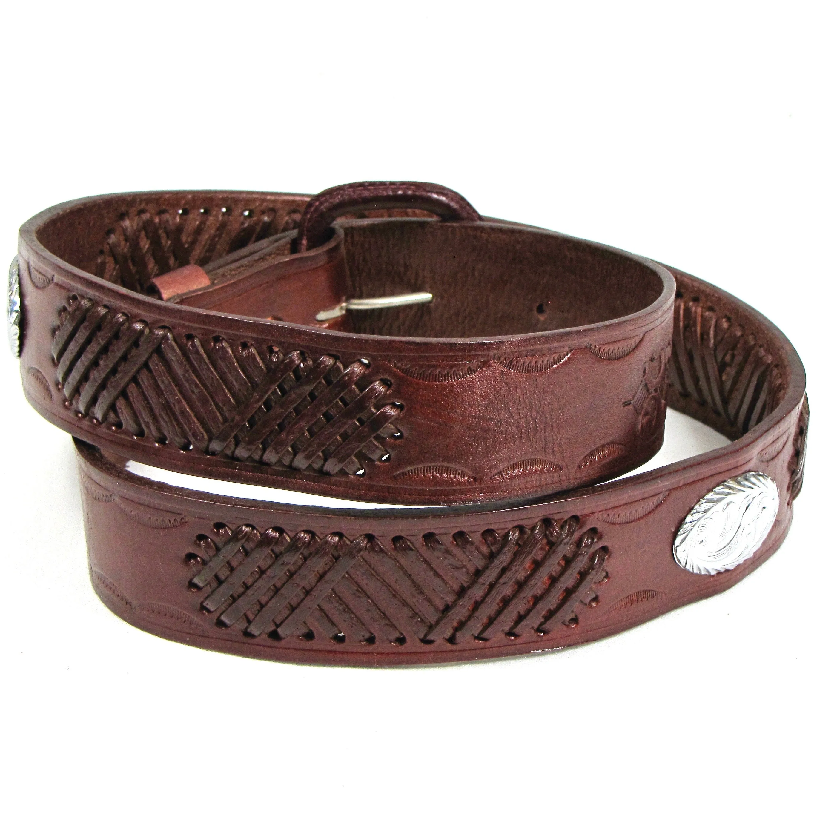 LB-6A  1 1/2" Western Belt w/ Lace & Concho-Auburn